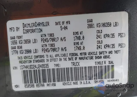 2004 Dodge Ram 1500 St/Slt z USA, uszkodzony, nr VIN 1D7HA16D24J249535